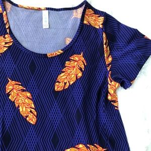 Dark Blue Silky T-Shirt with Yellow Feathers